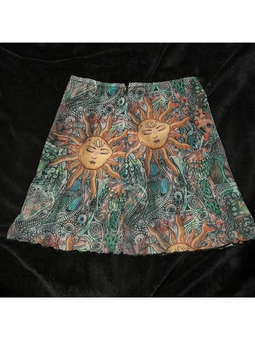multi-coloured tie-dye sun mini with a black under skirt skirt #fairycore #boho